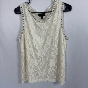 Investments Cream Lace Sleeveless Blouse with Trim